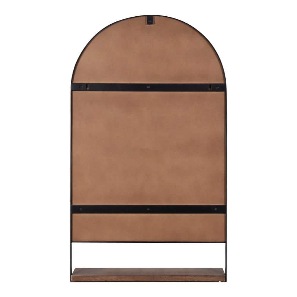 Chadwin Natural Black 20" x 34" Arched Wall Mirror with Mango Wood Shelf