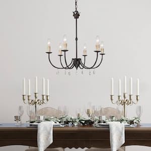 6-Light Transitional Farmhouse Chandelier with Iron Pendant with Crystal Drops Oil-Rubbed Bronze Finish