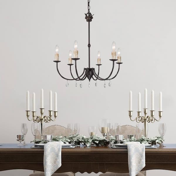 Unbranded 6-Light Transitional Farmhouse Chandelier with Iron Pendant with Crystal Drops Oil-Rubbed Bronze Finish