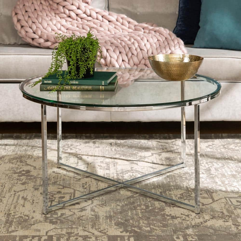 walker edison glass oval coffee table