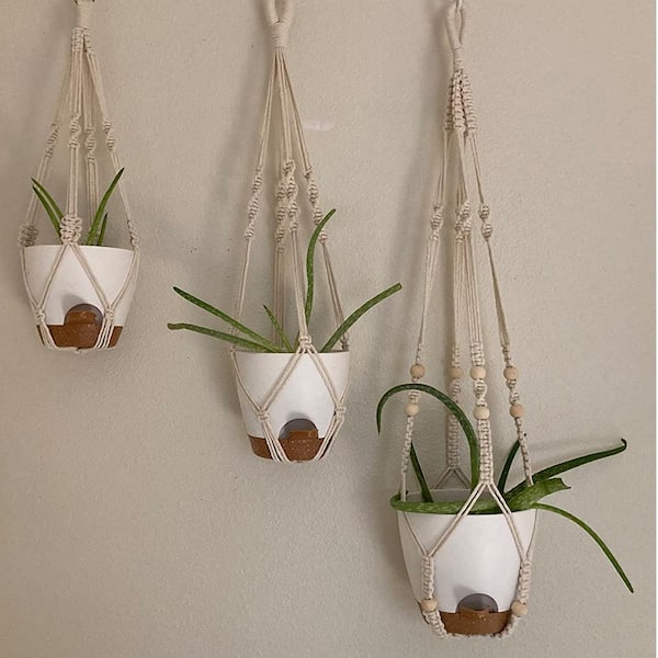 Unbranded Plastic Indoor/Outdoor Hanging Planter with Macrame 3 Different  Size (3-Pack) Z0BFDKFC47