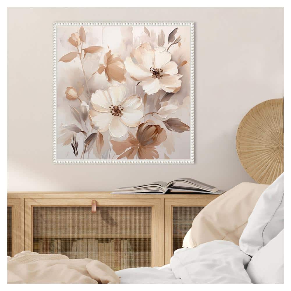 Scented Petals Beige and White Canvas Art with Floater Frame