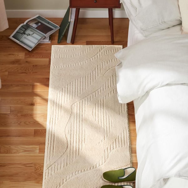 2 ft. x 7 ft. Taupe Lane Painterly Wave Washable Indoor Polyester Runner Rug