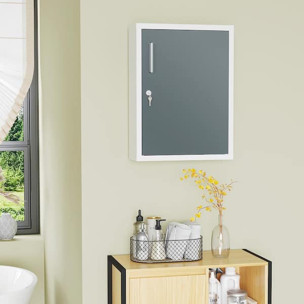 15.75 in. W x 6 in. D x 21 in. H Lockable Bathroom Storage Wall Cabinet in White and Gray with 2 Keys