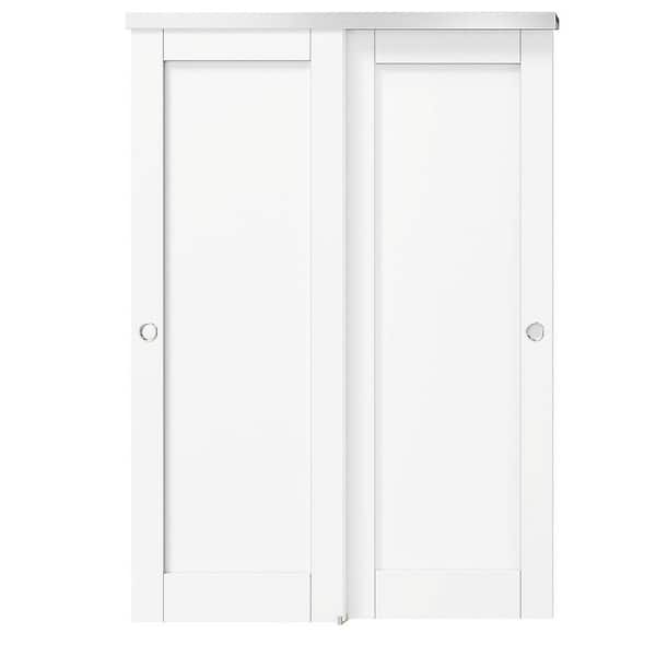 48 in. x 80 in. White, Solid Core, MDF and DIY Painted Double 1 Panel Bypass Sliding Door with Aluminium Hardware