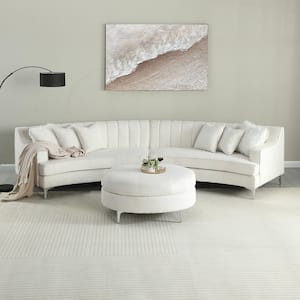 Boucle Curved Sectional Sofa with Ottoman and Pillows Minimalist Modern Oversized Deep Couch White