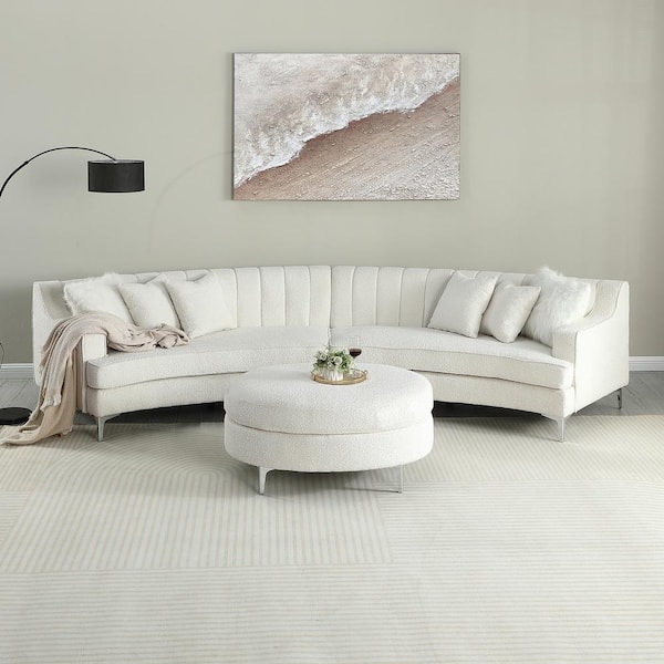 Morden Fort Boucle Curved Sectional Sofa with Ottoman and Pillows Minimalist Modern Oversized Deep Couch White