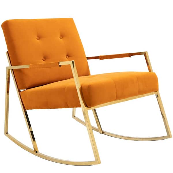 HOMEFUN Modern Orange Velvet Comfortable Relax Rocking Arm Chair with Stainless Steel Feet