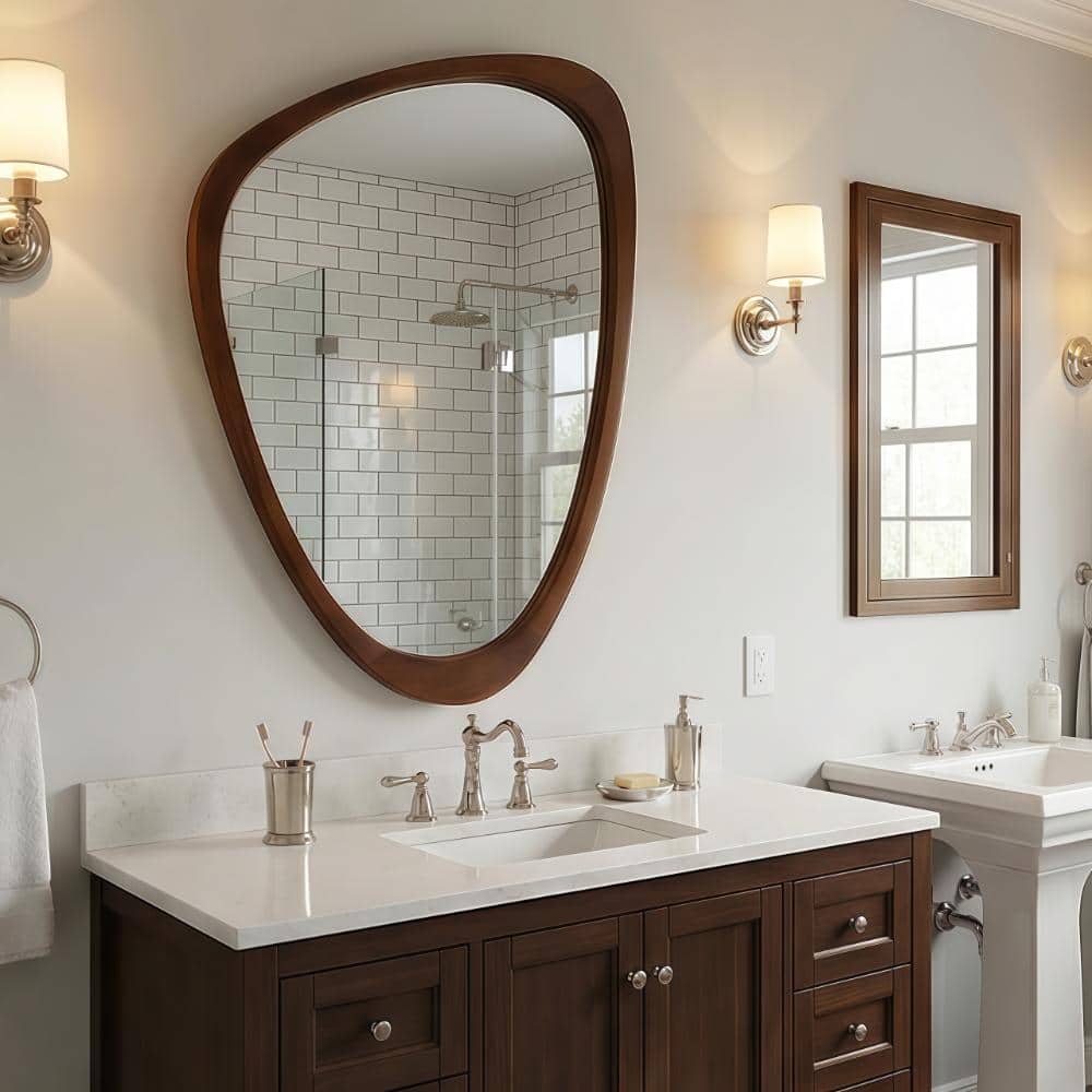 20 in. W x 30 in. H Irregular Wood Frame Decorative Mirror in Dark Walnut price history on PriceWatchPro