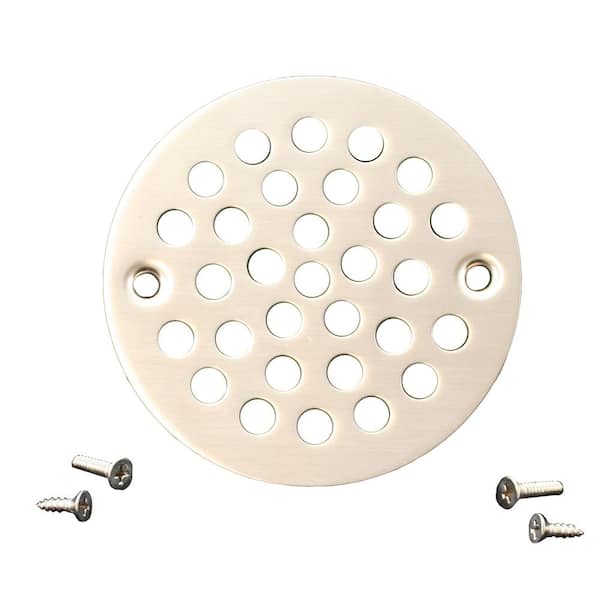 JONES STEPHENS 4 in. Round Stamped Replacement Coverall Strainer in Satin Nickel for Shower/Floor Drains