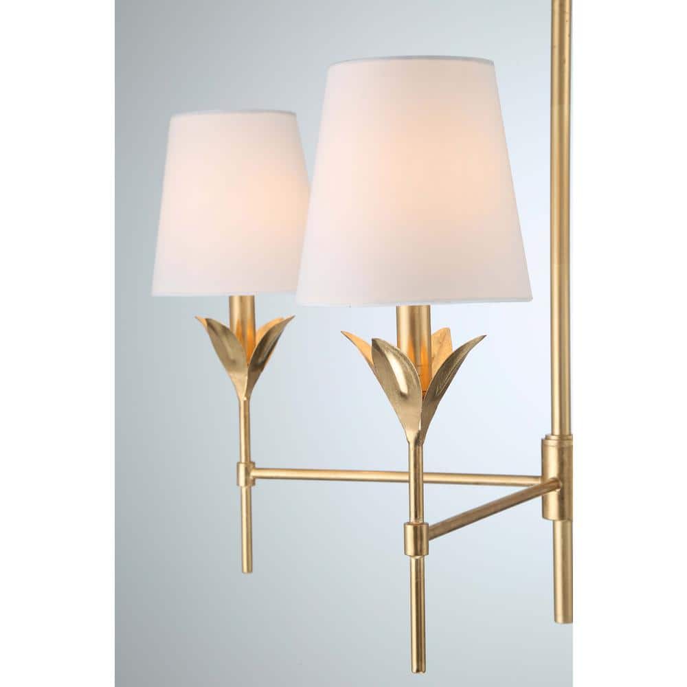 Antique Gold Crystal 4-Light Chandelier with White Silk Shades