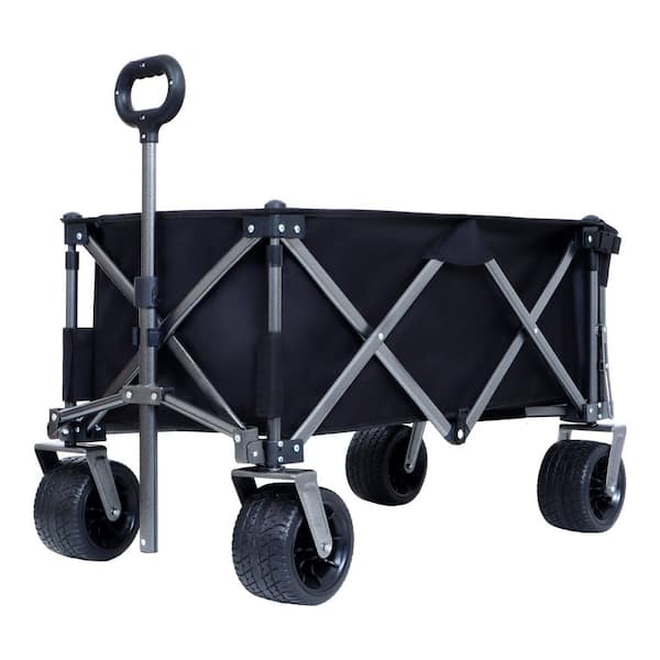 10.6 cu. ft. Steel Garden Cart in Black and Gray, 49 in. Extra Long Collapsible Wagon with Tailgate