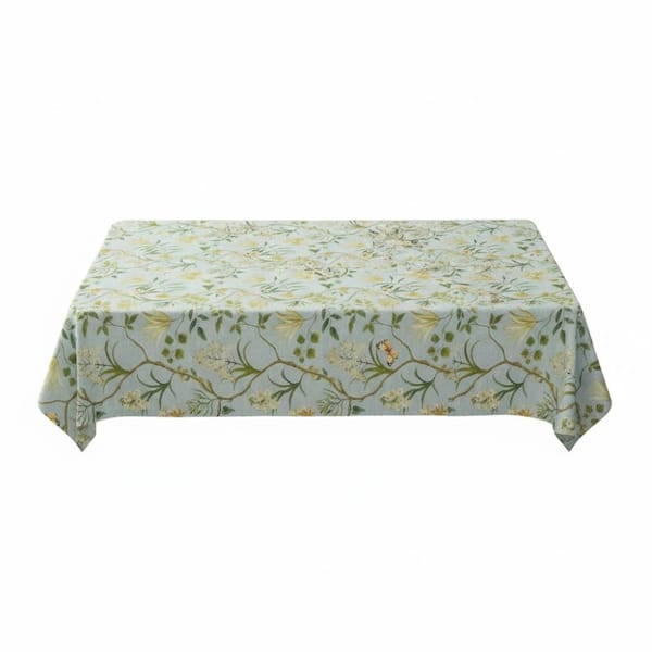 54 in. W x 84 in. L Green Floral Vinyl Tablecloth