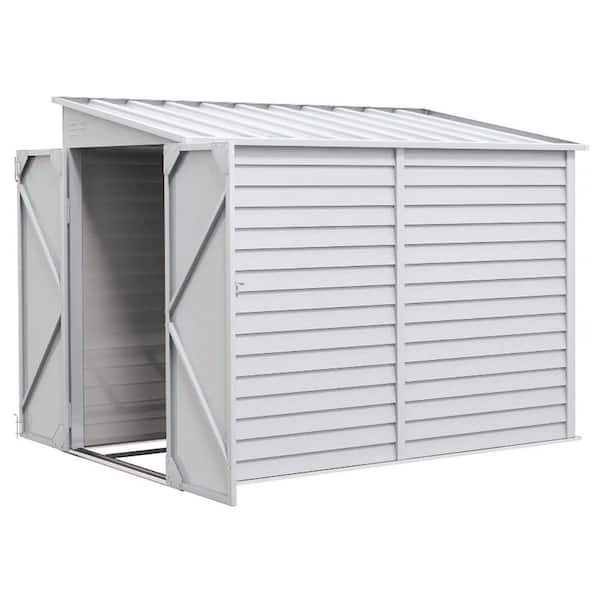 8.6 ft. W x 4.4 ft. D Metal Shed with Foundation Kit, Lockable Doors and Gloves for Patio in White (37.84 sq. ft. )