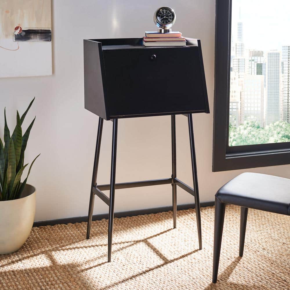 Black Wood Writing Desk with Drawer and Shelf