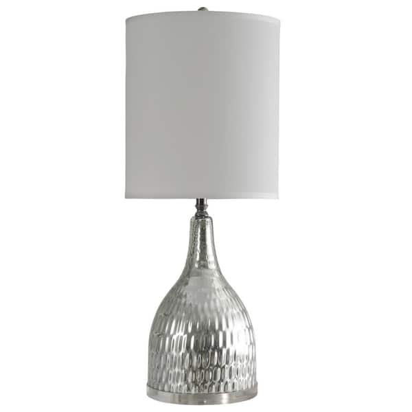 StyleCraft 35 in. Silver Mercury Table Lamp with White Hardback Fabric Shade
