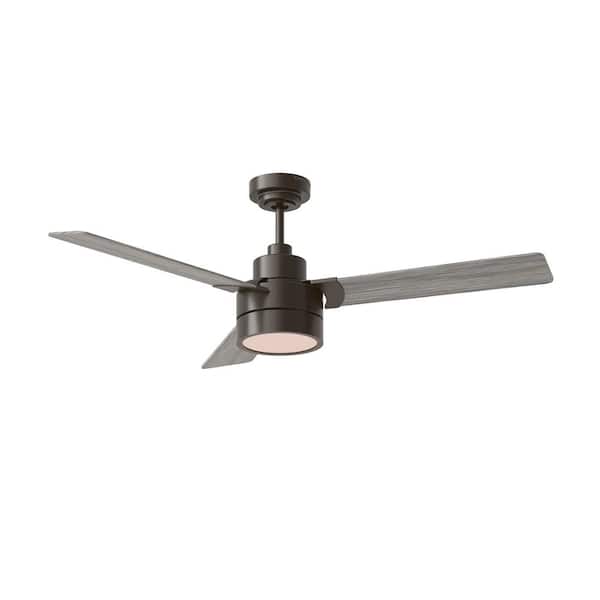 Generation Lighting Jovie 52 in. Modern Indoor/Outdoor Aged Pewter Ceiling Fan with Light Grey Weathered Oak Blades and Light Kit