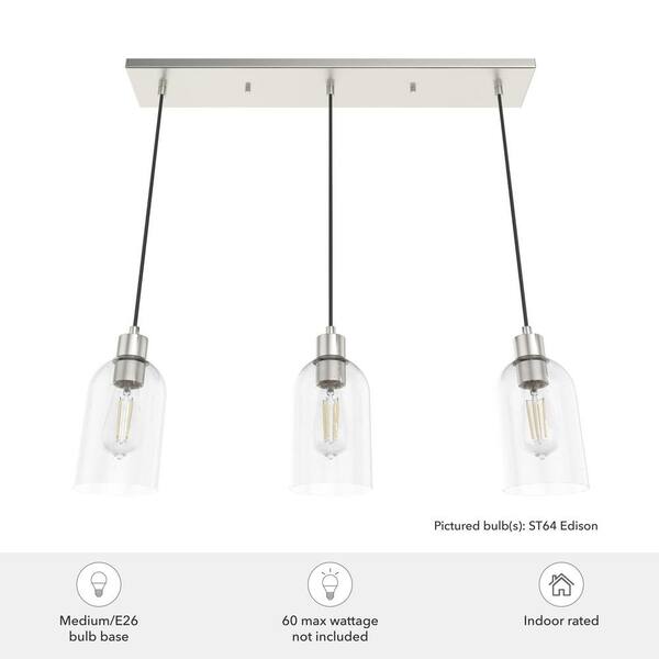 Hunter - Lochemeade 3 Light Brushed Nickel Shaded Chandelier with Clear Seeded Glass Shades Kitchen Light
