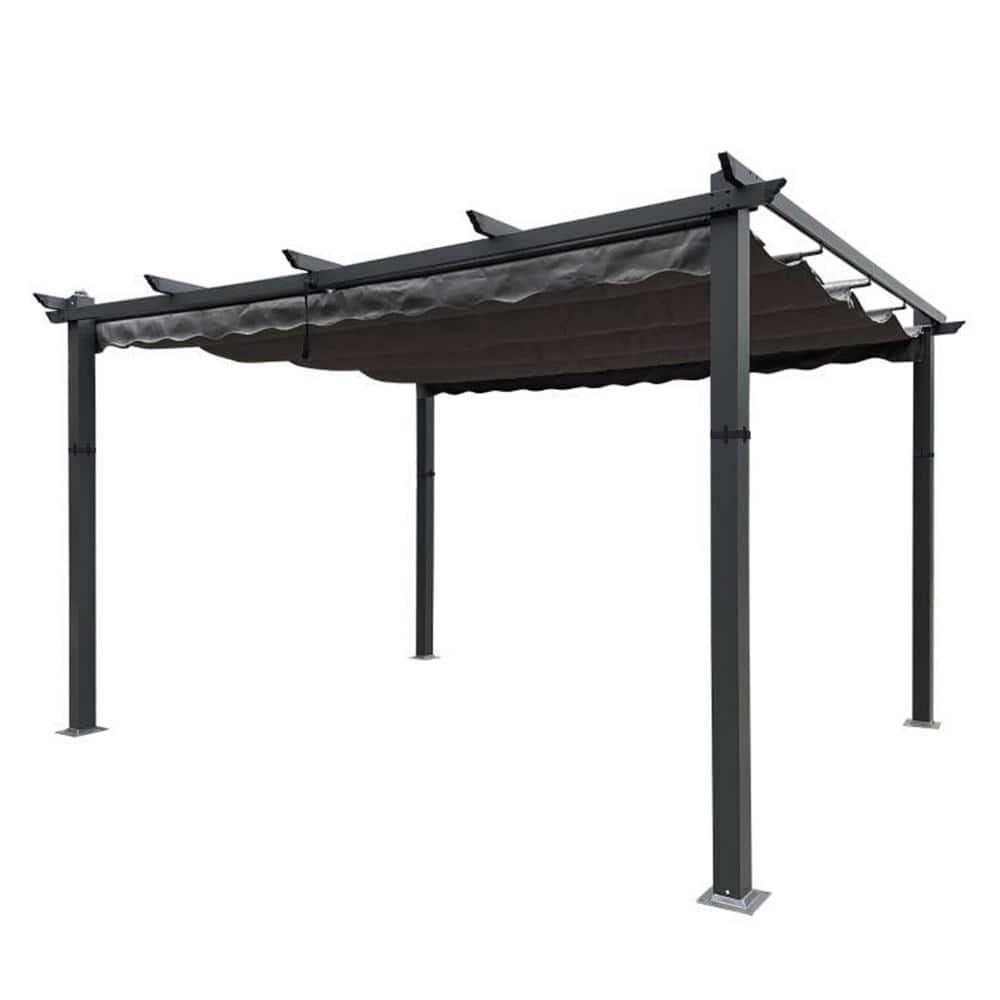13 ft. x 10 ft. Gray Outdoor Patio Retractable Pergola, With Canopy Sun She