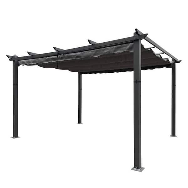 Unbranded 13 ft. x 10 ft. Gray Outdoor Patio Retractable Pergola, With Canopy Sun Shelter Pergola, for Gardens, Terraces, Backyard
