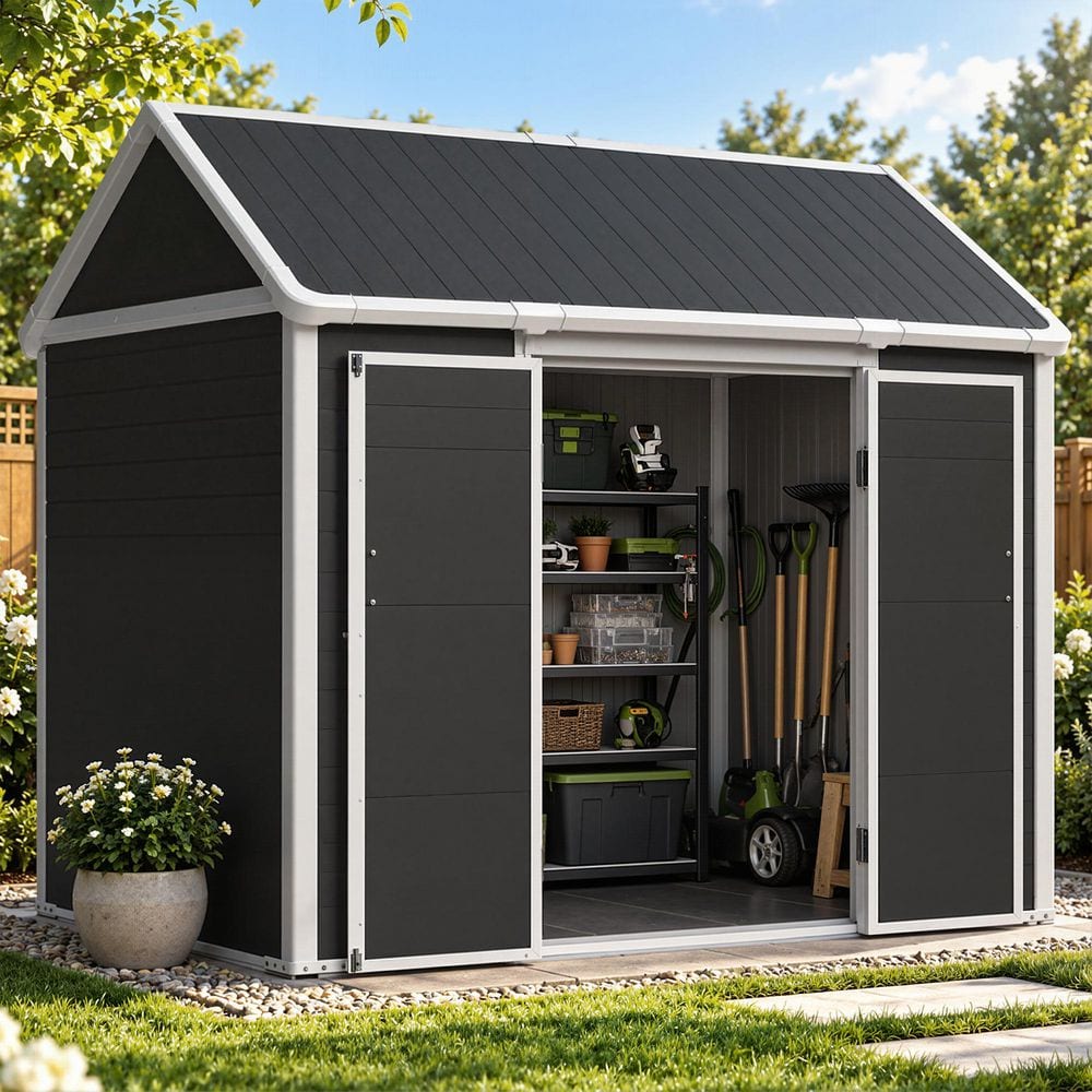 Sizzim 8 ft. W x 6 ft. D Plastic Storage Resin Shed with Floor