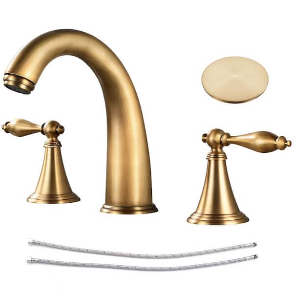 AKLFGN Double handle 8 in. Widespread Bathroom Faucet 3 Hole Bathroom Sink Faucet in Antique Brass