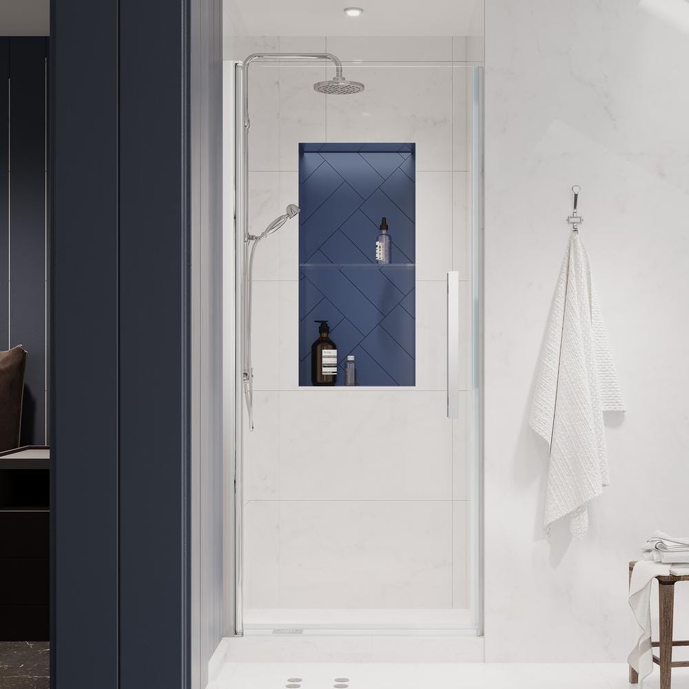 OVE Decors Pasadena 33 in. W x 72 in. H Pivot Framless Shower Door in
