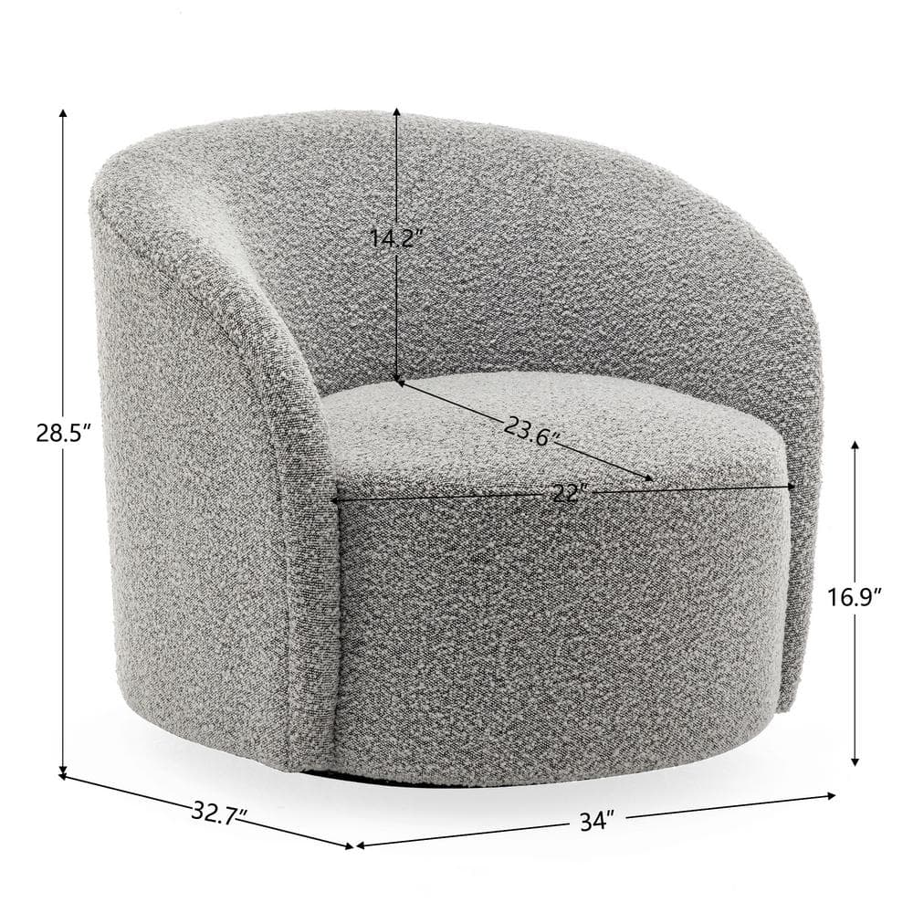 Gray Upholstered Swivel Barrel Accent Chair with Wood Frame