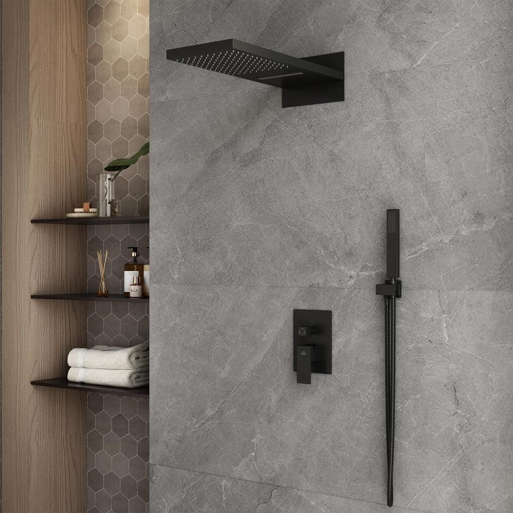 Matte Black Dual-Function Rain Shower System with Handheld Spray