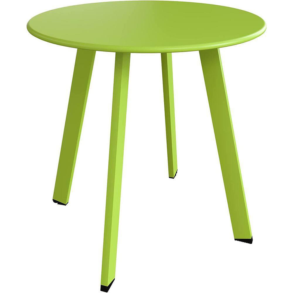 Steel Patio Side Table, Weather Resistant Outdoor Round End Table in Lime G