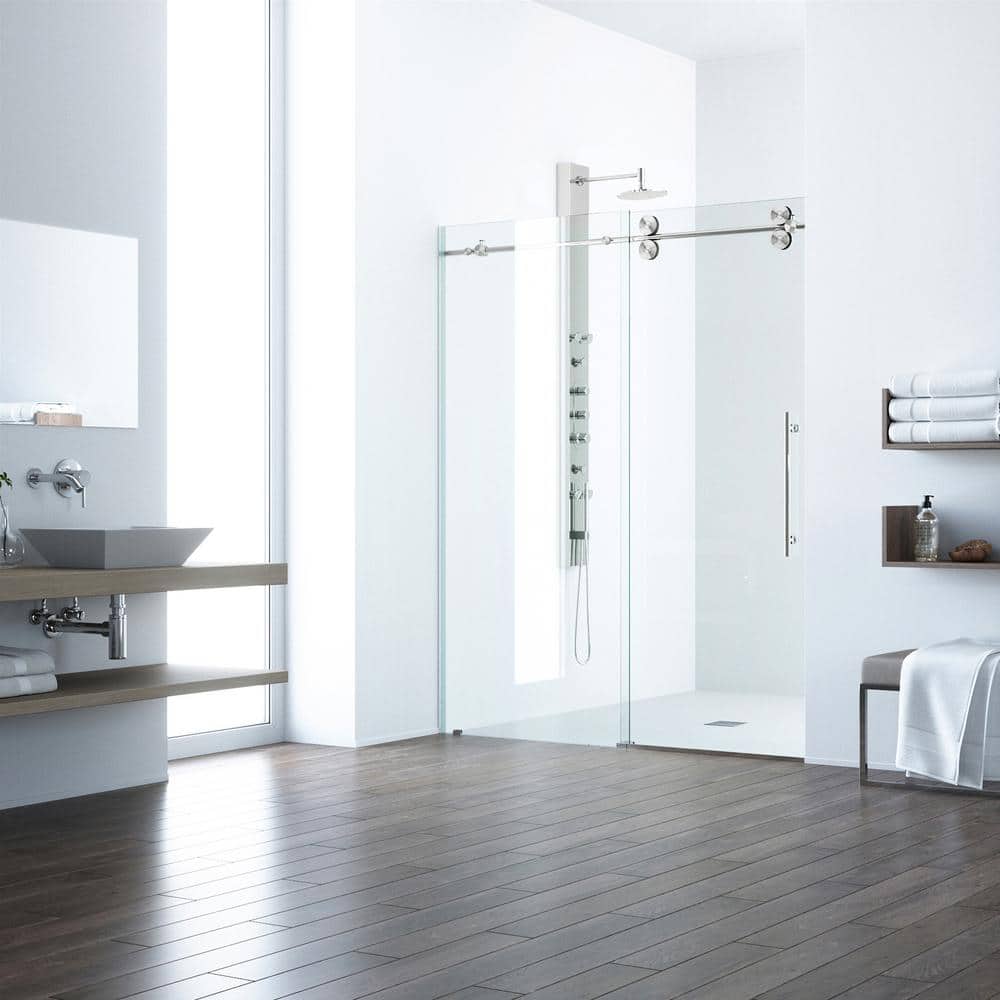 Elan 72" Frameless Clear Glass Sliding Shower Door with Stainless Steel Hardware