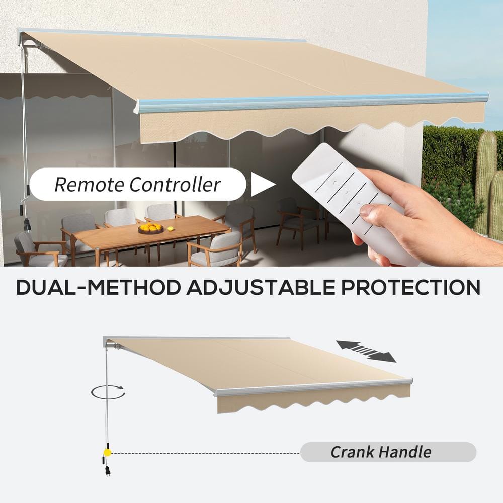 Cream White 13' x 10' Retractable Patio Awning with LED Lights
