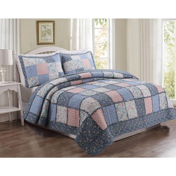 Twin with 1 Sham Blue Country Quilted Bedspread SLPR Wildflowers 2-Piece Patchwork Cotton Bedding Quilt Set Twin with 1 Sham Blue Country Quilted Bedspread SLPR Wildflowers 2-Piece Patchwork Cotton Bedding Quilt Set