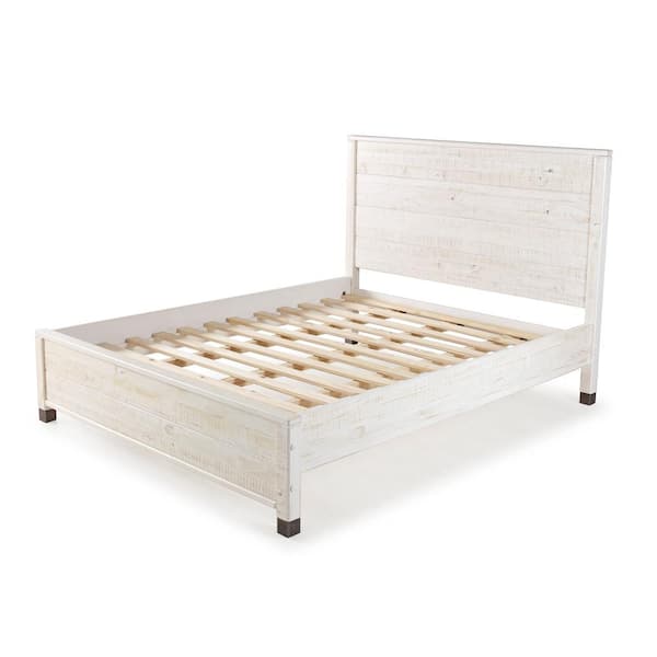 Baja Shabby White, Full Size, Panel Headboard, Platform Bed