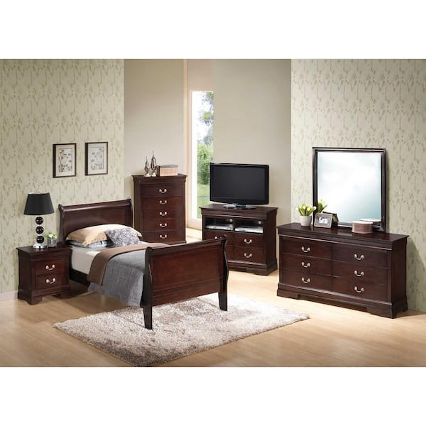 Acme Furniture Louis Philippe Cherry 4-Piece Sleigh Bedroom Set (Twin)