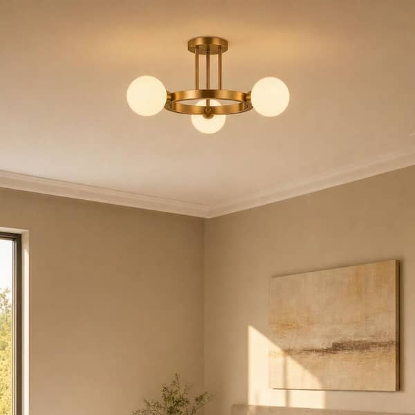 Generation Lighting Clybourn 21 in. 3-Light Satin Brass Semi-Flush