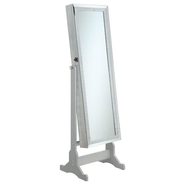 Coaster Elle Silver Wood Jewelry Cheval Mirror 20 in. W Jewelry Armoire with Crytal Trim Silver