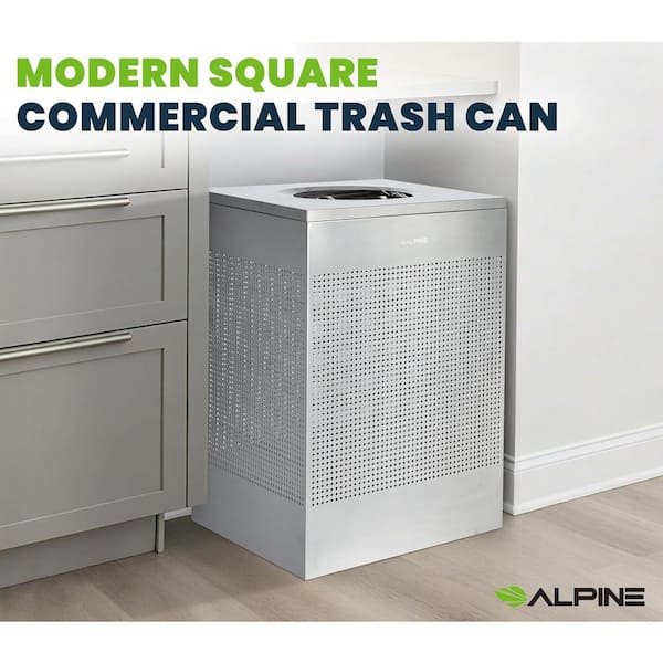 40 Gal. Perforated Steel Square Stainless Steel Commercial Trash Can with Open Top Lid