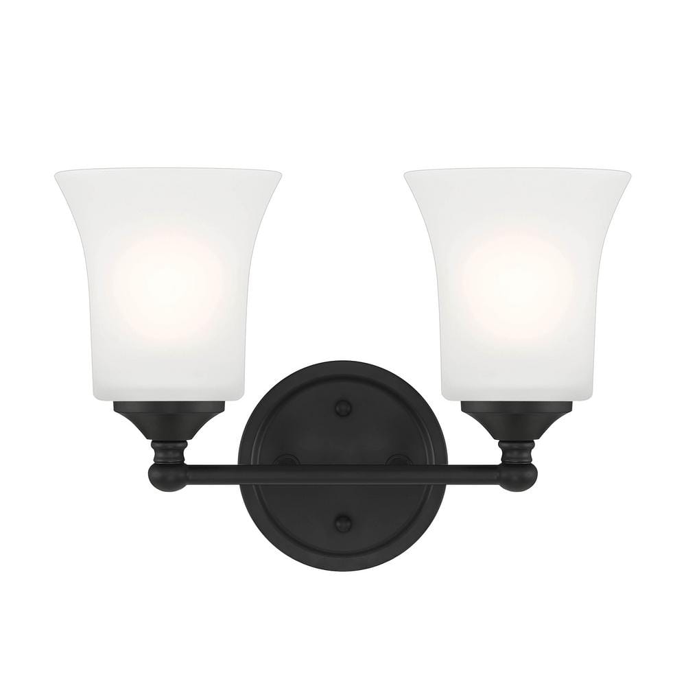 Bronson Matte Black 2-Light Vanity with Frosted Glass Shades