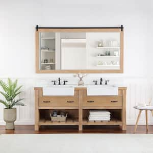 Villareal 72 in.W x 22 in.D x 34 in.H Double Farmhouse Bath Vanity in Weathered Pine with Composite Stone Top