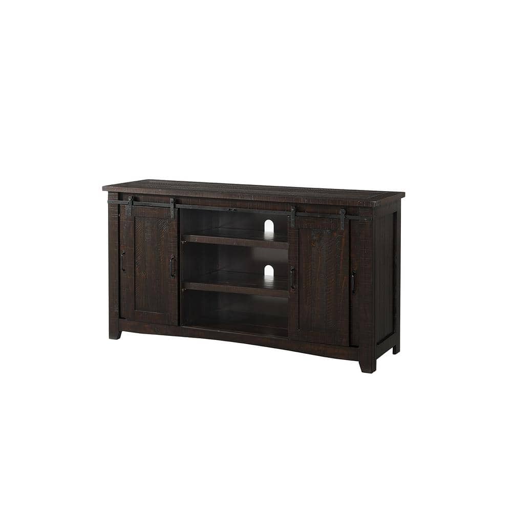 Espresso Pine Wood 65" TV Stand with Mesh Doors
