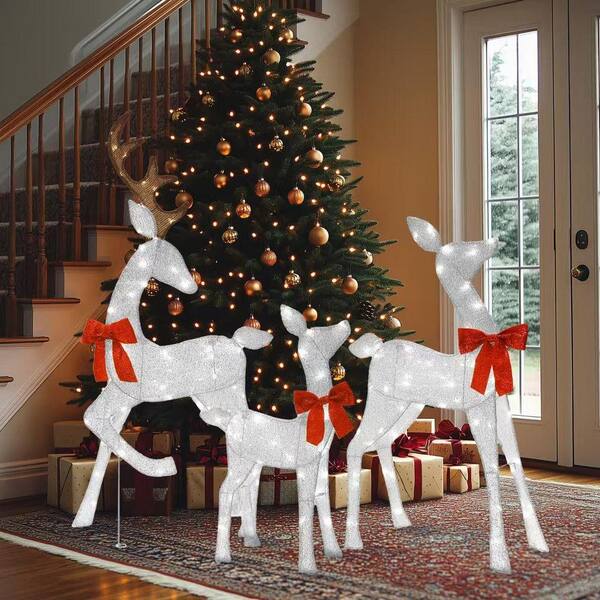 out RIN様 ホワイト シャビー* クリスマス ガーデン Starfree 3-Pieces Outdoor Christmas Decoration Reindeer Family