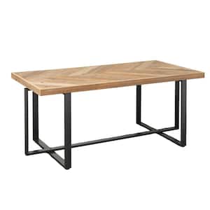 V-Pattern Wood Top Rectangle Table with Metal Legs 71 x 35.75 x 30 in.