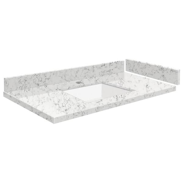Transolid Silestone 33.75 in. W x 22.25 in. D Quartz White Rectangular Single Sink Vanity Top in Lyra