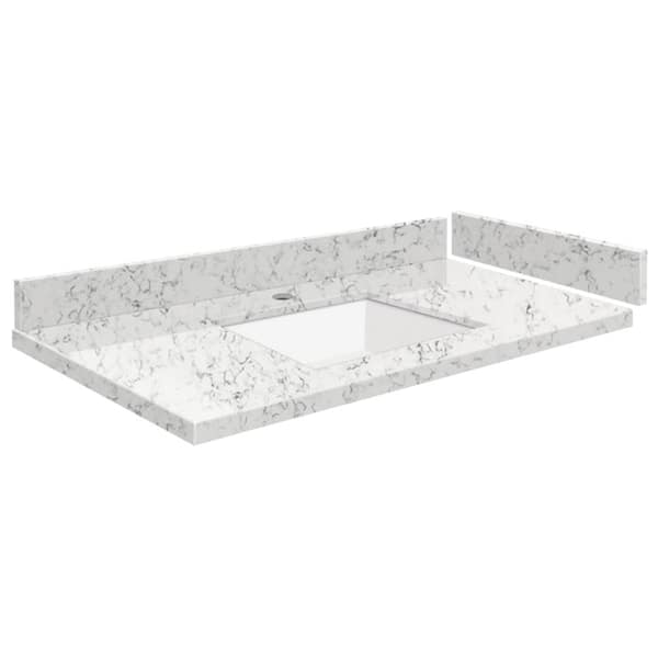 Transolid Silestone 34 in. W x 22.25 in. D Quartz White Rectangular Single Sink Vanity Top in Lyra