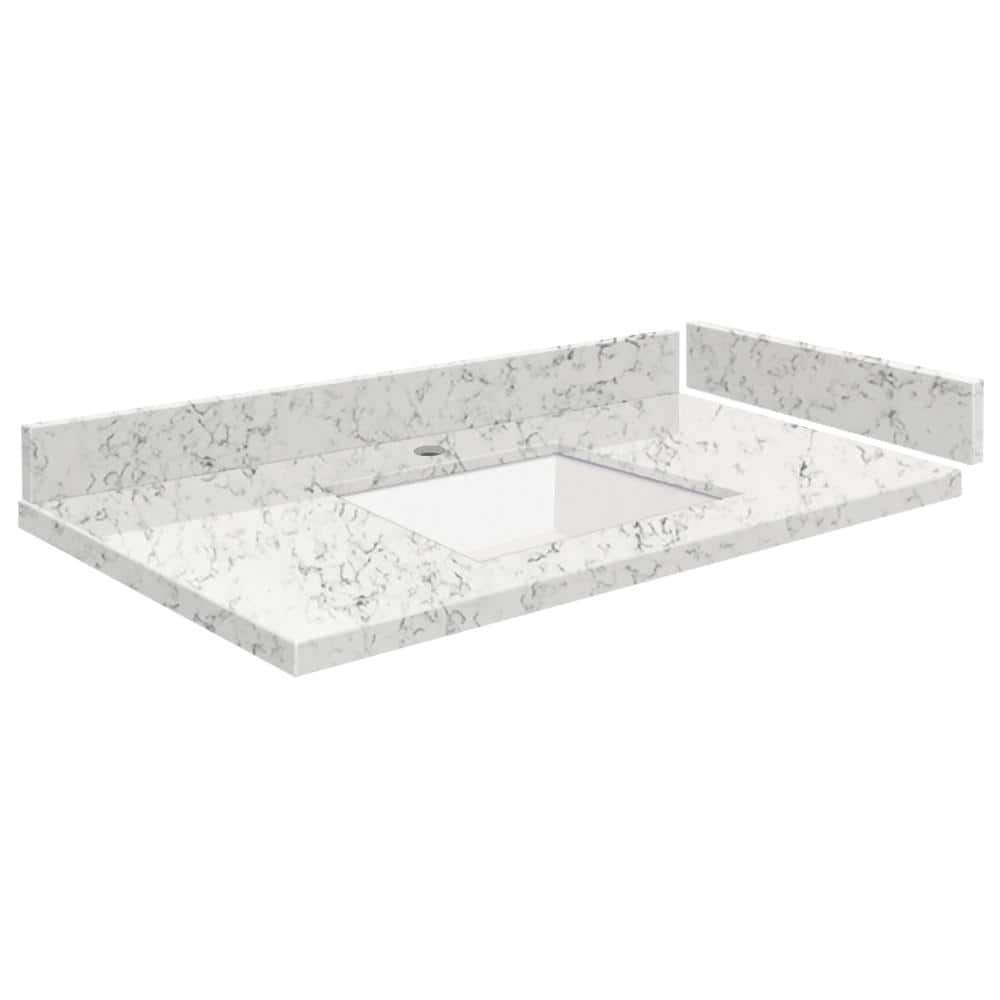 Transolid Silestone 36.75 in. W x 22.25 in. D Quartz Vanity Top in Lyra with White Rectangular Single Sink -  608197302411