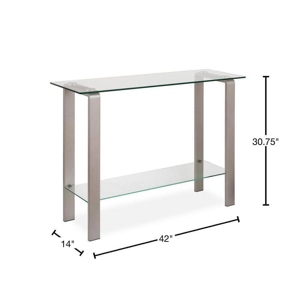 Nickel and Glass Rectangular Console Table with Storage