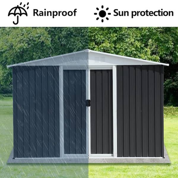 Gray 8 ft. W x 6 ft. D Metal Apex Roof Shed with Sliding Door (48
