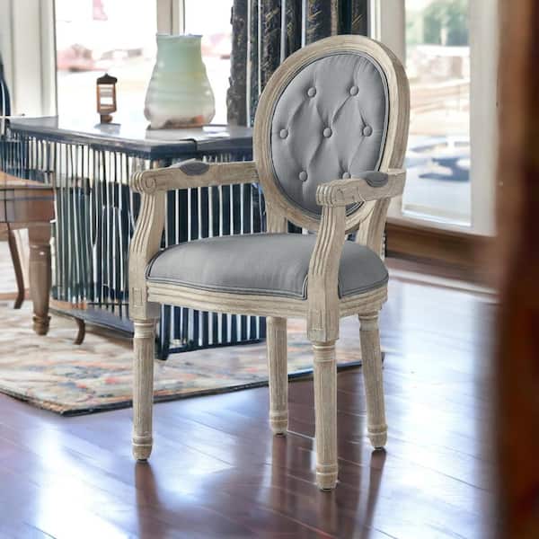 HomeRoots Tufted Gray And Brown Upholstered Linen Arm Chair