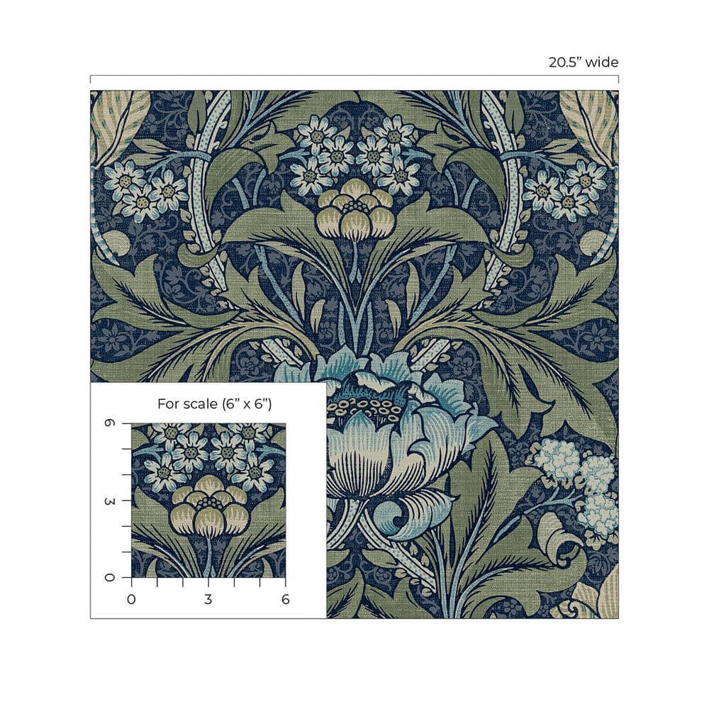 Denim & Sage Acanthus Floral Peel and Stick Wallpaper